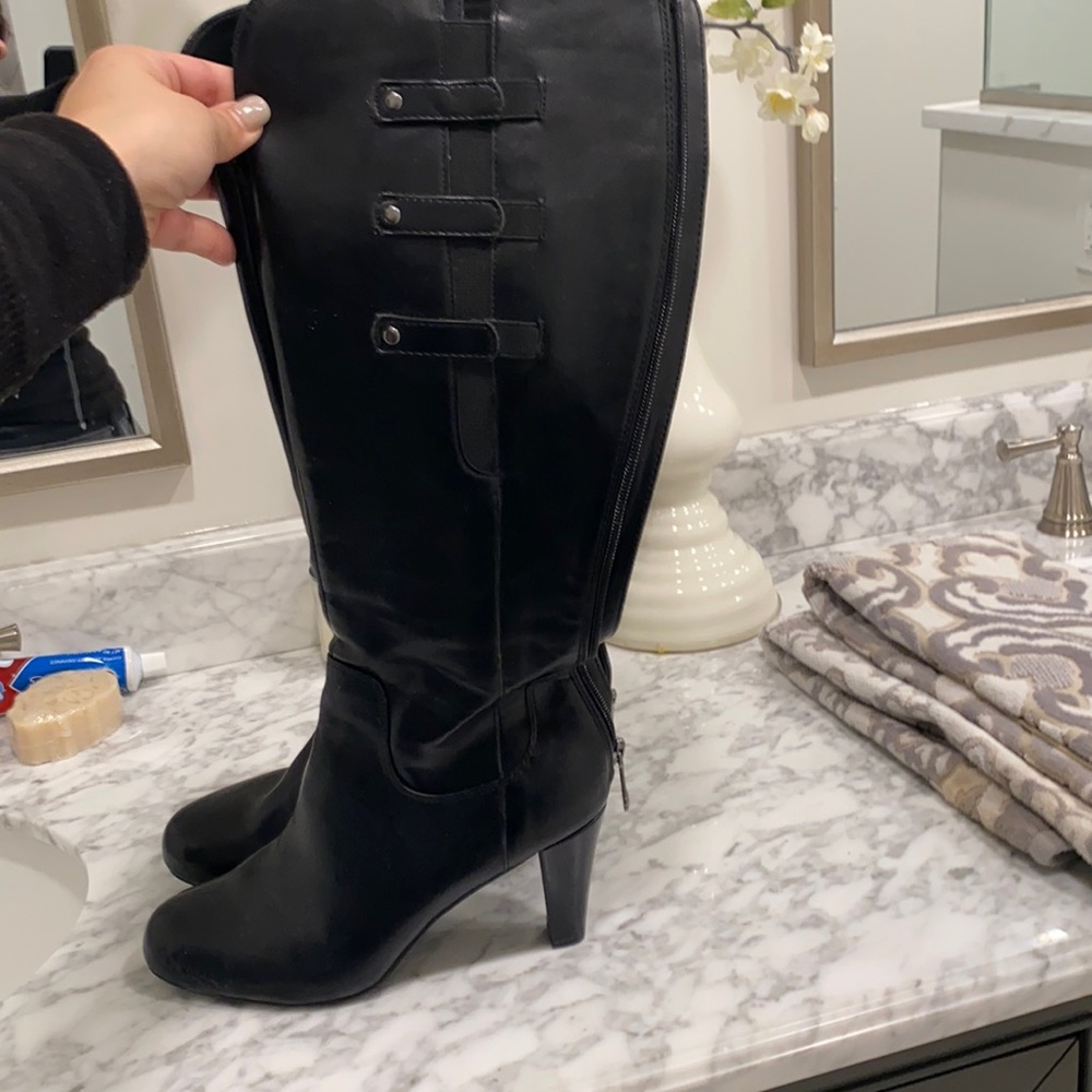 High calf stretch Black Heeled Boots